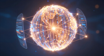 Fototapeta premium A sphere with glowing lights and a blue background