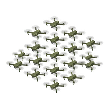 vector isometric military group of drones with formation strategy