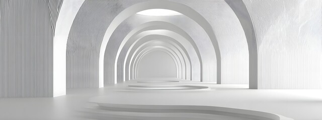Obraz premium White empty room with modern arched tunnel design, clean architectural interior featuring smooth curves and minimal light, creating a contemporary abstract space