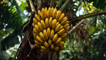 Fototapeta premium Ripening yellow bananas on the tree