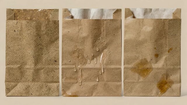 Medium shot of an ecofriendly paper bag with a compostable liner highlighting its textured biocoating surface designed to replace traditional plastic films. Medium shot focusing on