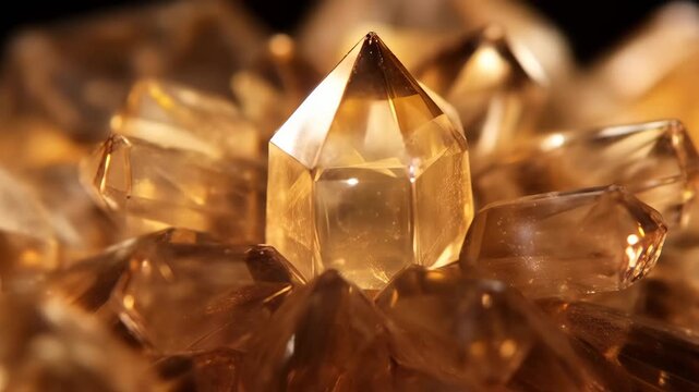 Golden crystals shine in a close-up shot showcasing their unique shapes and textures in natural light
