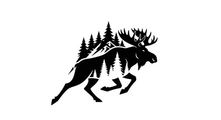 Fototapeta premium Moose silhouette with trees and mountain