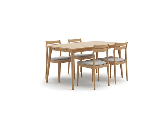 Modern Light Wooden Dining Set With Grey Fabric Chairs And Rectangular Table