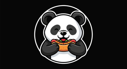 Fototapeta premium Panda cartoon eating hot dog