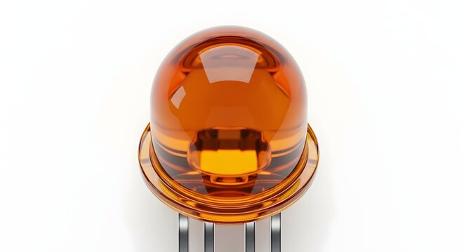 Close-up of an orange light emitting diode with metallic leads on a white background