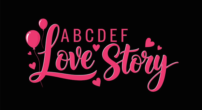Pink love story text against black background