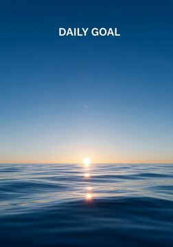 Sunrise Over Calm Blue Ocean Water With Sun Reflection And Sky Text