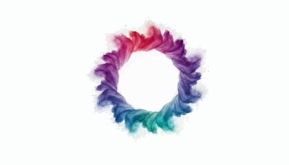 A colorful, abstract illustration of a circular frame with a rainbow-colored design on a white background, representing Holi festival celebration.