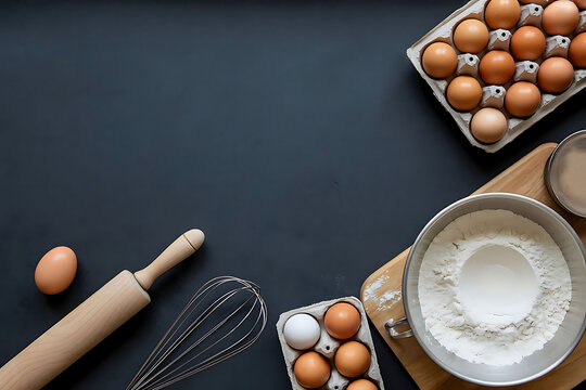 Baking Setup on Dark Surface with Blank Space