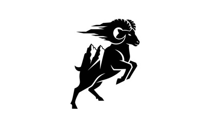 Ram silhouette with mountain graphic