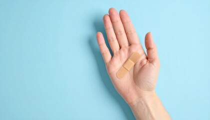Close up photo of a wound plaster stuck to a hand