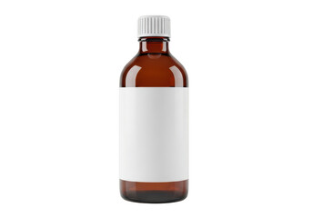 Fototapeta premium Brown glass bottle with white label and cap for liquid storage isolated on transparent background 'png,PNG,Png