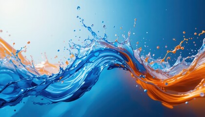 Dynamic Splash of Blue and Orange Liquid Creating Abstract Fluid Motion in a Modern Background