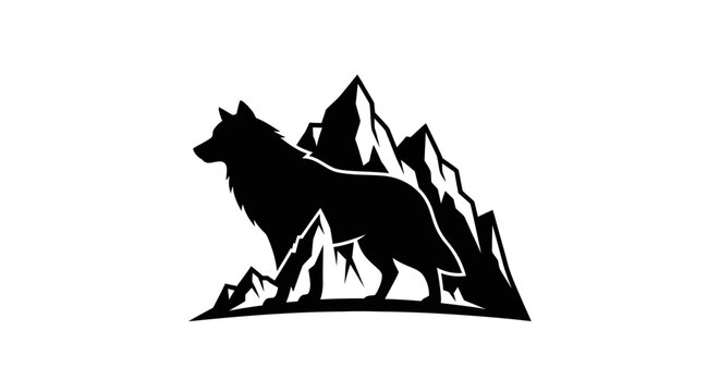 Silhouette wolf mountain peak illustration