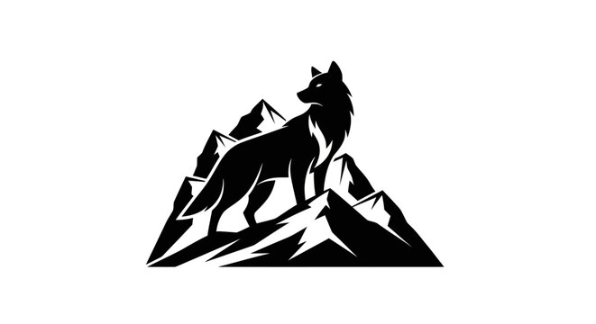 Silhouette wolf on mountain peaks