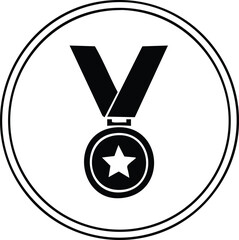 Black and white circular badge with medal and star