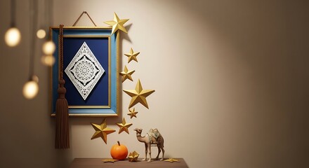 Obraz premium Eid mubarak wishes and greetings with islamic decorations and star lights