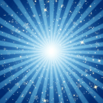 Radiant blue starburst background with sparkling stars for celebration and energy