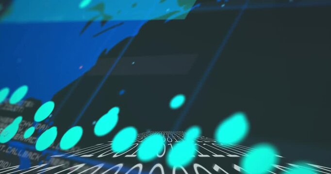 Camera pulling back, binary plane tilting, teal markers sweeping, values rising, showing live data