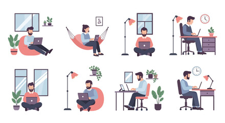 People Relaxing at Home Illustration &ndash; Cozy Living Room Lifestyle and Leisure Activities