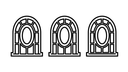 Fototapeta premium Three identical arched window icons, abstract design representing architecture, interior design, or geometric patterns in a minimalist style.
