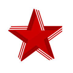 Red star with white stripes, ribbon style patriotic vector illustration isolated