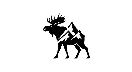 Fototapeta premium Moose silhouette with mountain peaks