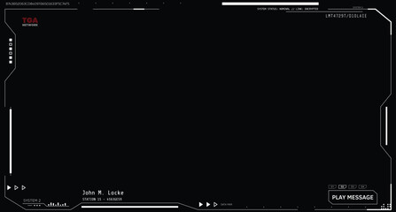 Fototapeta na wymiar Futuristic fantasy white HUD video call or message overlay. Interface elements for sci-fi, data analysis, military or technology UI design. Monitor screen overlay UI with cyber abstract elements.