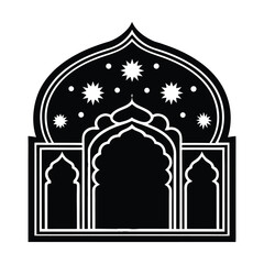 Vector Islamic archway icon with starry night sky