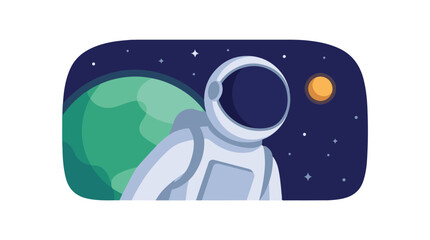 Astronaut exploring cosmic space with a planet and stars, vector illustration © StockStudio