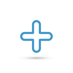 Fototapeta premium Simple blue plus sign icon with rounded edges on a clean white background, ideal for medical or addition concepts.