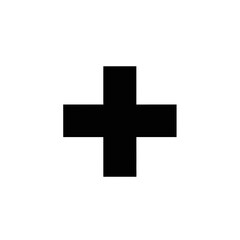 Obraz premium Solid black plus sign on a plain white background, a fundamental symbol for addition, health, or affirmative actions.