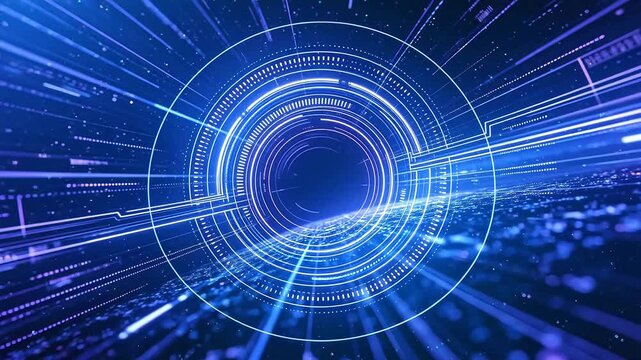 Futuristic digital tunnel with glowing lines