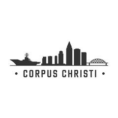 Fototapeta premium Corpus Christi skyline featuring ships and harbor bridge silhouette