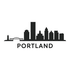 Obraz premium Minimalist black silhouette of portland city skyline with text
