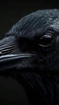 Vertical video: Adjusting camera, dark bird beak and head shifting in studio, with eye catchlight