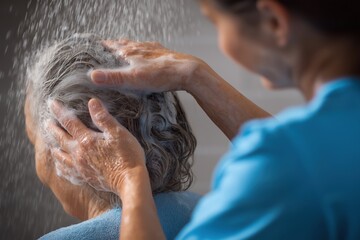 Nurse Gently Washing an Elderly Woman's Hair