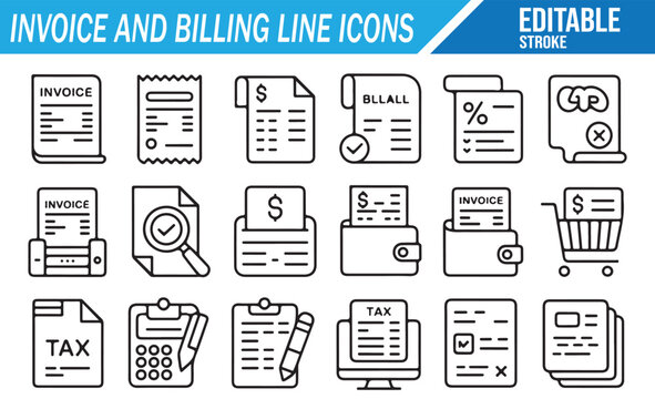 Modern Billing Invoice Icons Thin Line Business Document Set