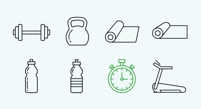 Fitness equipment line art set