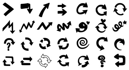 Arrows set with various styles and directions for navigation and design featuring pointer, cursor, symbol with icon and