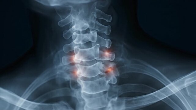 Cervical Spine X-ray with Highlighted Degenerative Changes and Arthritis.