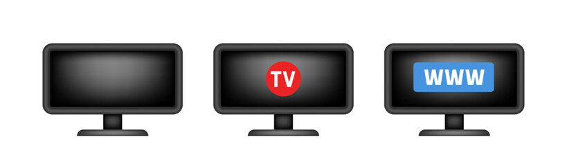 TV and computer monitor. Vector 3d icons isolated on white background.
