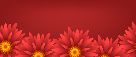 Red flowers. Vector illustration isolated on red background.