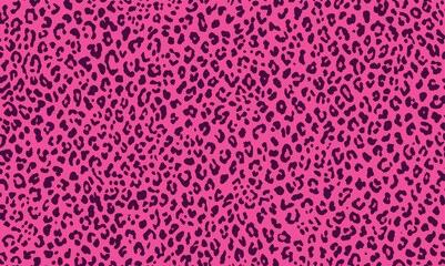Seamless leopard print pattern vector with dark animal spots on a vibrant pink background. Trendy repeating wildlife texture for fashion textiles, fabric prints, packaging, wallpaper, surface design. © Bediha Duru Öksüz