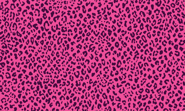Seamless leopard print pattern vector with dark animal spots on a vibrant pink background. Trendy repeating wildlife texture for fashion textiles, fabric prints, packaging, wallpaper, surface design.