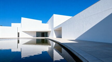 Obraz premium Minimalist White Architectural Structure by Reflective Water