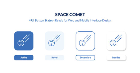 space comet 4-state UI button. Outline icon kit from meteorology collection. Thin linear space comet, space, astronomy editable vector. Minimal space comet sign for web and mobile interface © IconArt