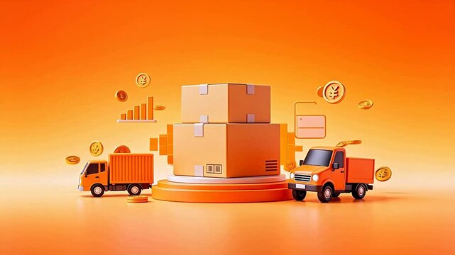 Delivery trucks and stacked boxes