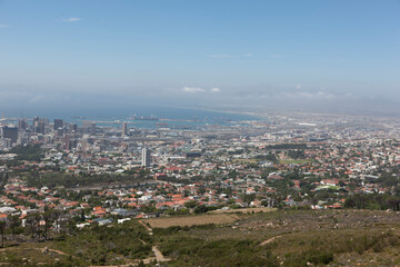 Obraz premium South Africa Cape Town view from Table Mountain on a cloudy winter day.